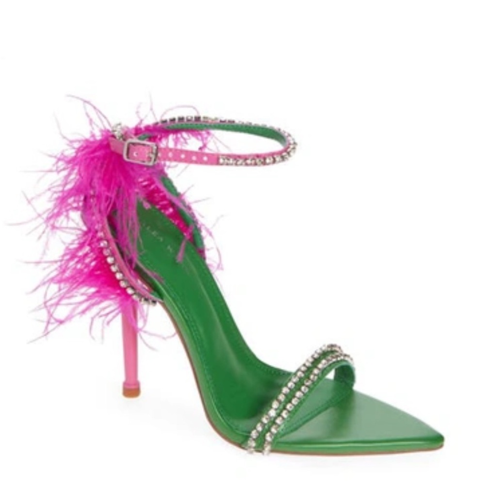 Green and Pink Azalea Wang Feathered Women's Heels